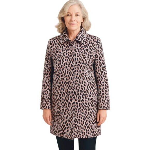 Bill Blass Size 12 Vintage Pink Leopard Spot Trench Coat - Picture 2 of 6